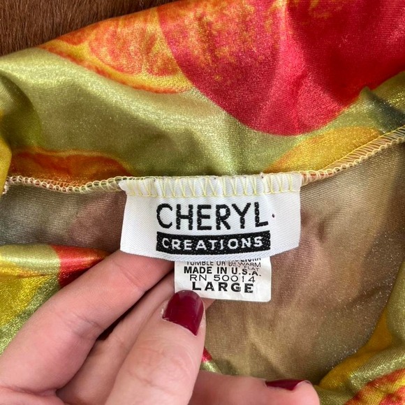 Vintage Y2k Cheryl Creations Abstract Fruit Print Satin Button-Up Top Size Large - Picture 4 of 6